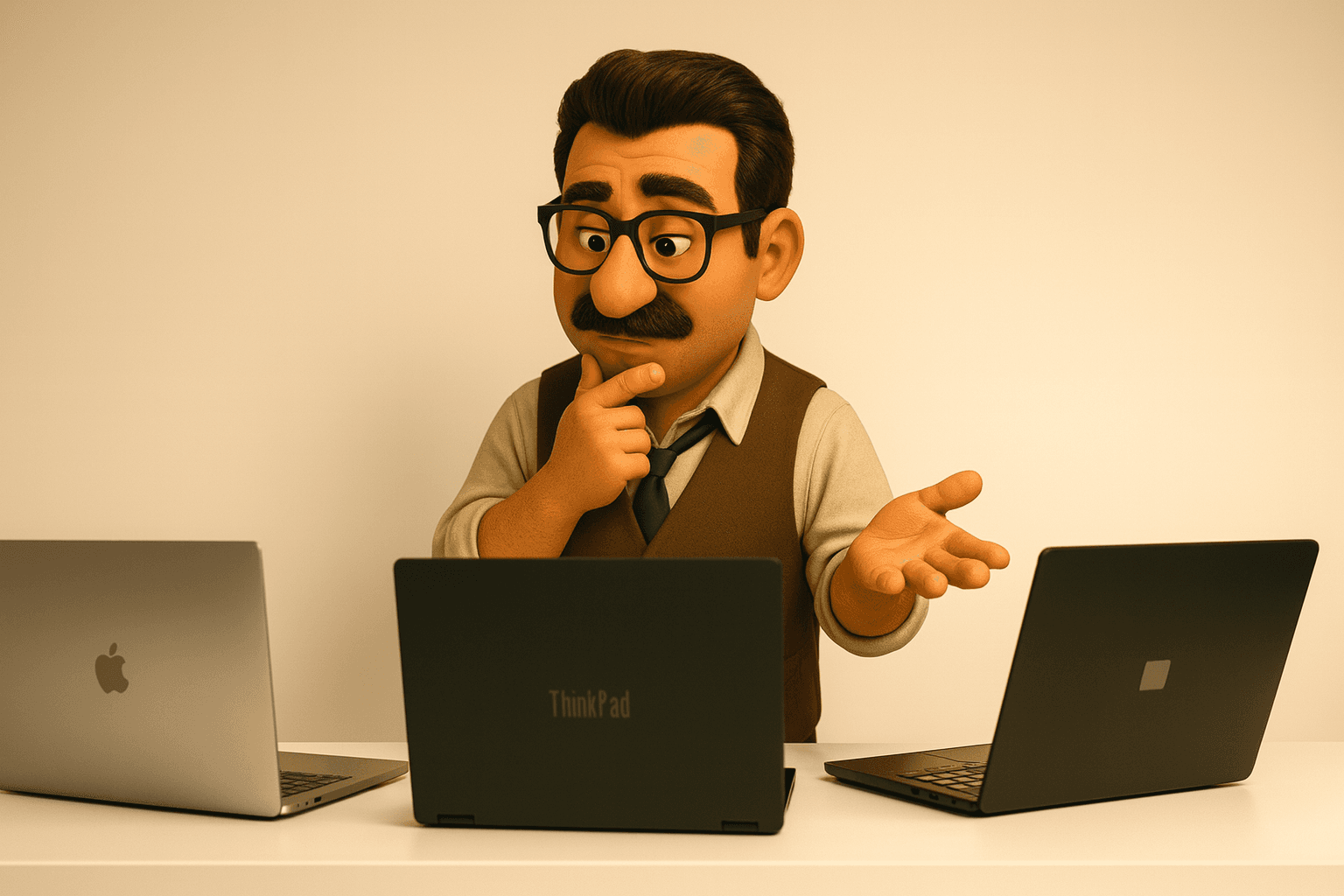 Tod comparing laptops and analysing specifications