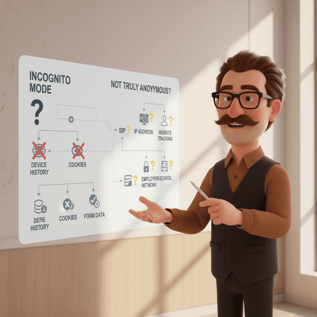 Illustration: Tod, wearing glasses, a mustache, brown shirt, and dark vest, stands in a modern professional setting with a warm off-white background. He has a warm, knowledgeable expression and gestures as if explaining a concept.